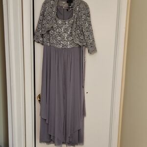 Elegant Gray Sequin Dress with Jacket